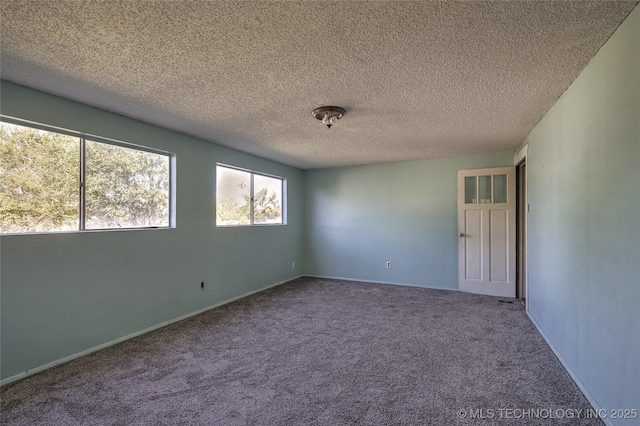 empty room with a textured ceiling and carpet floors