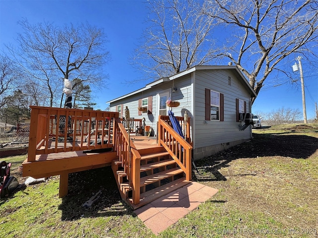 exterior space with crawl space and a wooden deck