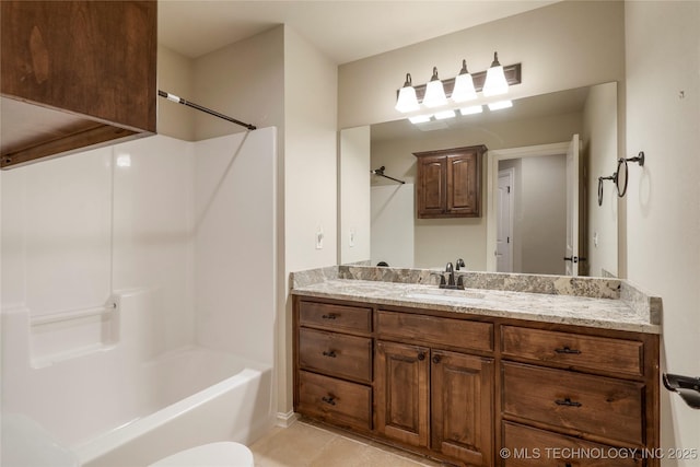 full bathroom featuring vanity, shower / tub combination, and tile patterned floors