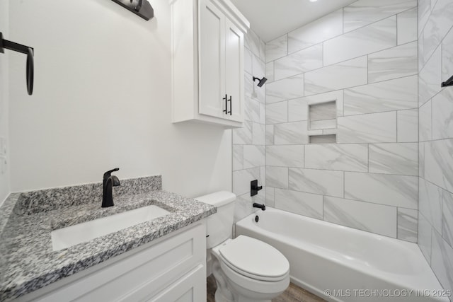 full bathroom with toilet, shower / bath combination, and vanity