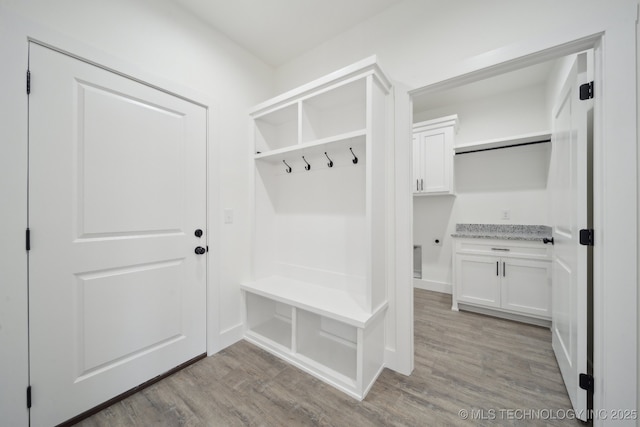 mudroom with light wood finished floors