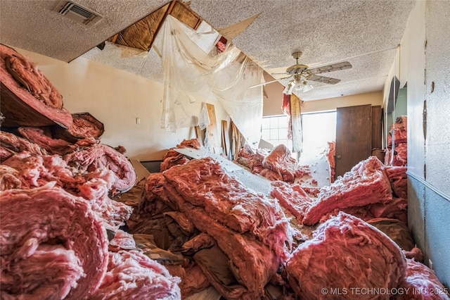 misc room featuring a textured ceiling, visible vents, and a ceiling fan