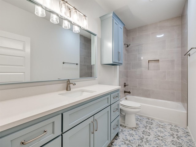 bathroom featuring shower / bath combination, vanity, and toilet