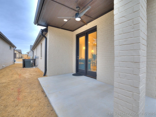 view of patio / terrace with ceiling fan and central AC unit