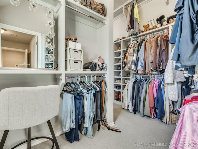 walk in closet with carpet floors