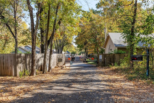 view of street featuring a gated entry and a gate