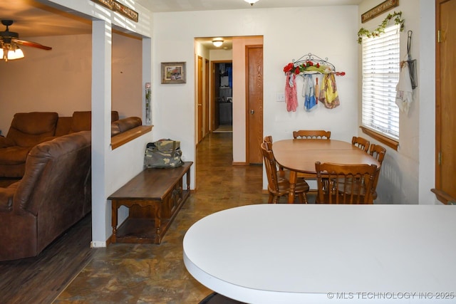 dining area featuring ceiling fan