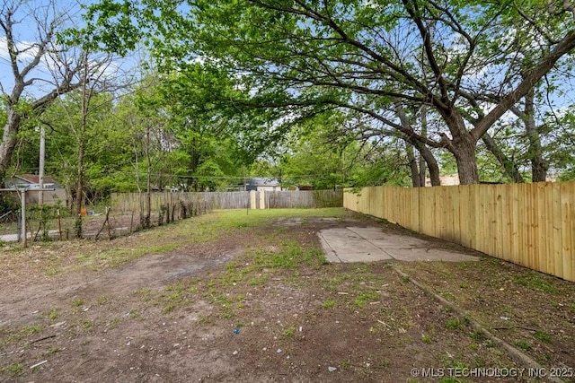 view of yard with a fenced backyard and a patio