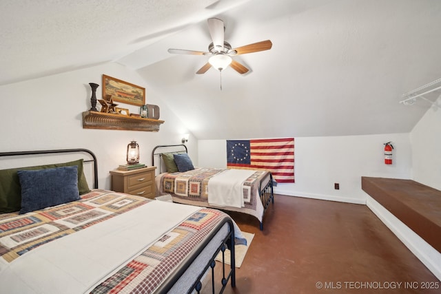 448 Springview Dr, Skiatook, OK 74070 - bedroom featuring vaulted ceiling, baseboards, carpet flooring, and ceiling fan