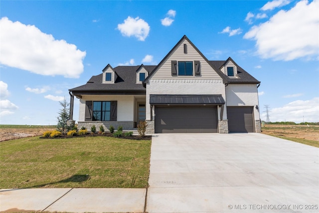 2719 E 135th Dr S, Bixby, OK 74008 - view of front of property with driveway, stone siding, a shingled roof, an attached garage, and a front yard