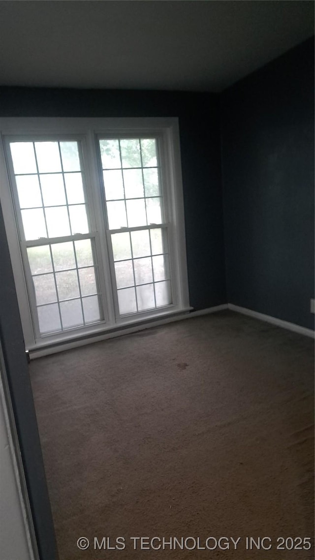 empty room featuring carpet floors, baseboards, and a wealth of natural light