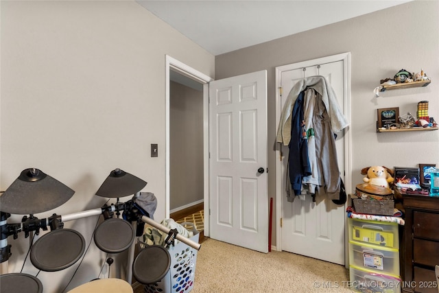 interior space featuring speckled floor