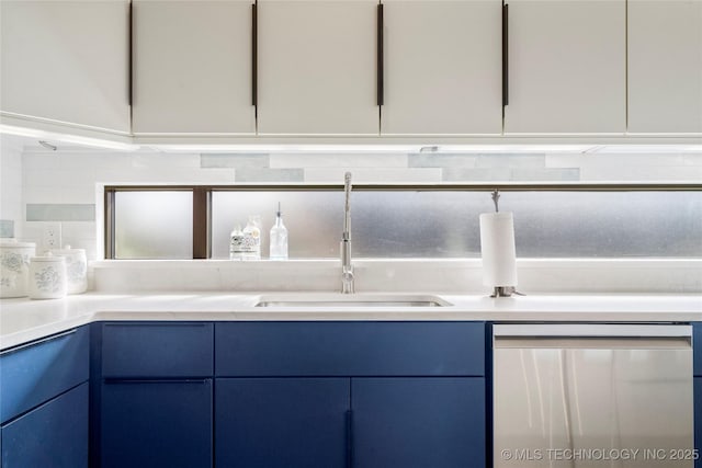 details with tasteful backsplash, a sink, and stainless steel dishwasher