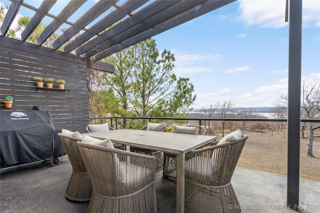 view of patio / terrace with outdoor dining area, grilling area, and a pergola