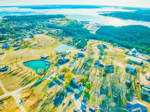 aerial view with a water view