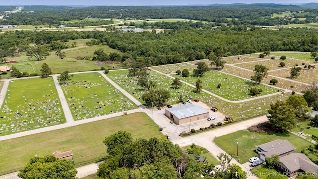 bird's eye view with a rural view and a wooded view