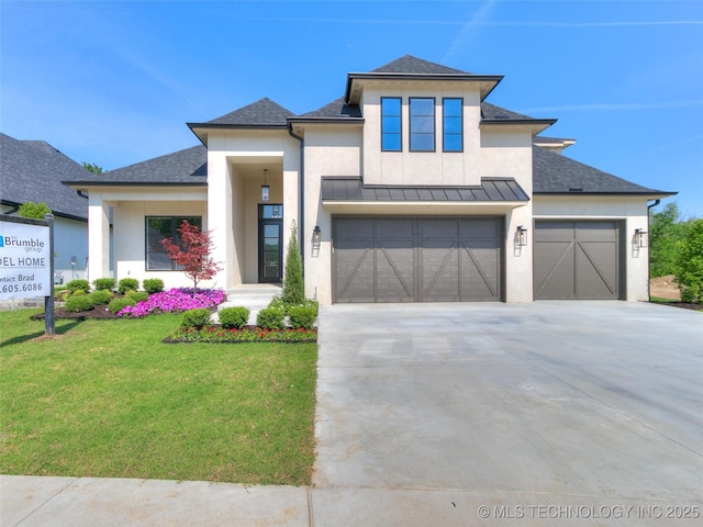 11225 S Fir Ave W, Jenks, OK 74037 - view of front of house with driveway, a shingled roof, metal roof, a standing seam roof, and a front yard