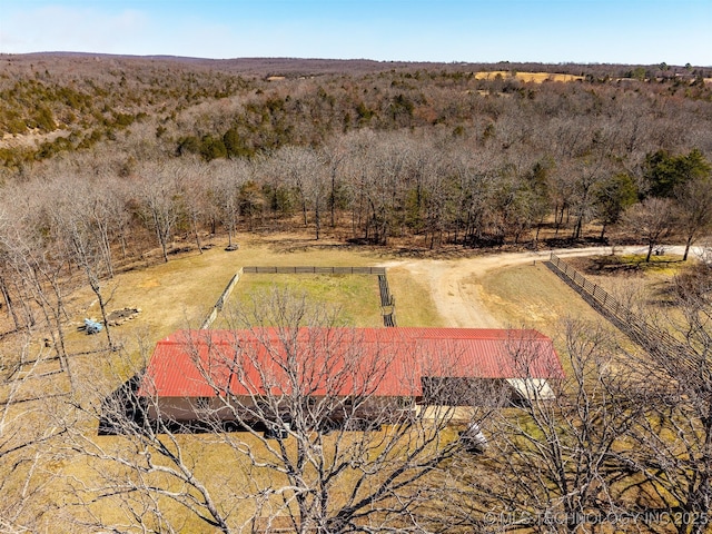 birds eye view of property featuring a rural view