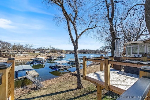 view of dock featuring a water view