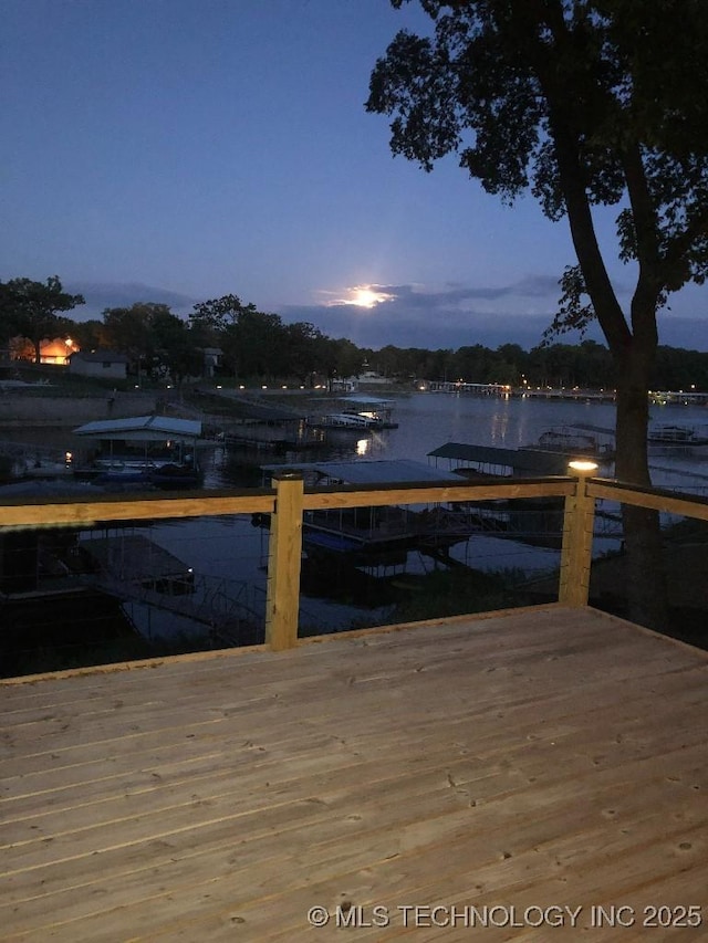 dock area featuring a water view