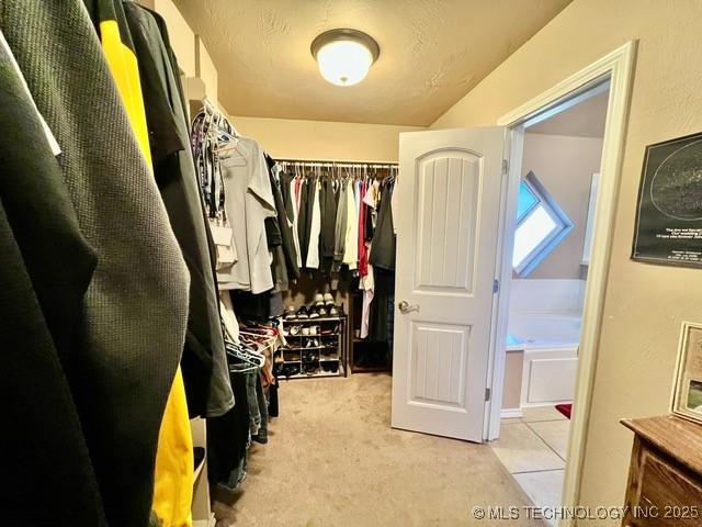 walk in closet with carpet flooring and tile patterned floors