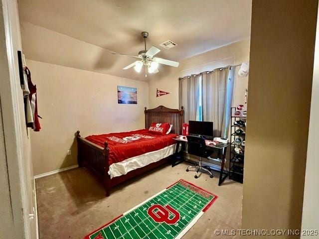 bedroom featuring ceiling fan and visible vents