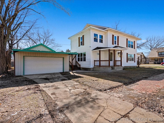 400 S Chickasaw Ave, Bartlesville, OK 74003 - view of front of property with covered porch, a detached garage, and board and batten siding