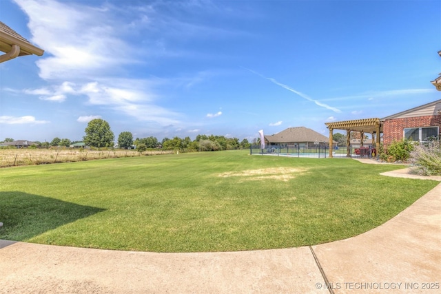 view of yard with fence and a fenced in pool