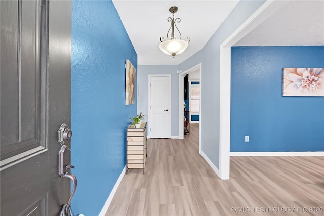 foyer entrance featuring baseboards and wood finished floors