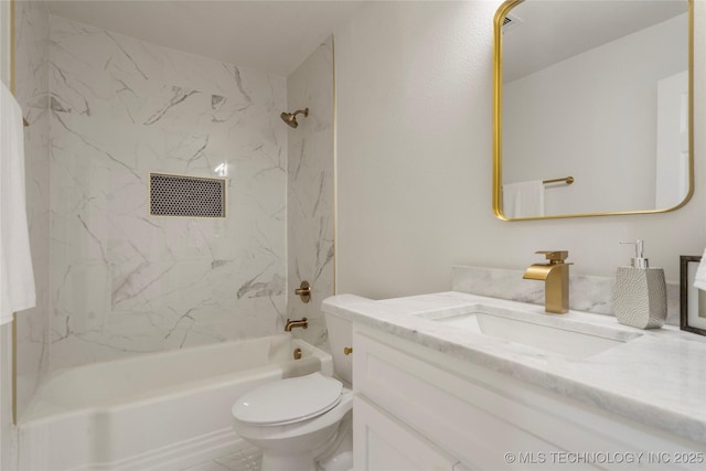 full bathroom with toilet, washtub / shower combination, and vanity