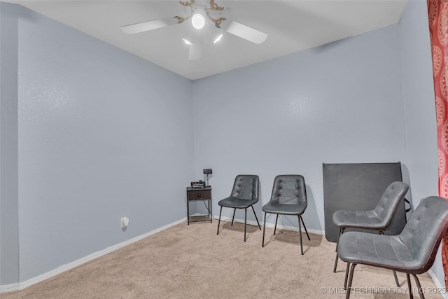 2517 Westwood, Ardmore, OK 73401 - sitting room with carpet flooring, ceiling fan, and baseboards