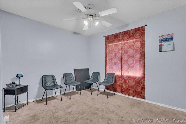 2517 Westwood, Ardmore, OK 73401 - sitting room featuring carpet floors, baseboards, and a ceiling fan