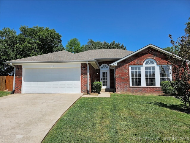 2517 Westwood, Ardmore, OK 73401 - ranch-style home featuring concrete driveway, an attached garage, brick siding, and a shingled roof