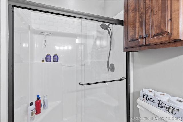 bathroom featuring a shower stall and toilet