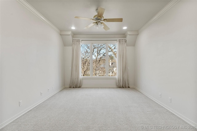 11630 S Fulton Ave, Tulsa, OK 74137 - carpeted spare room featuring a ceiling fan, ornamental molding, baseboards, and recessed lighting