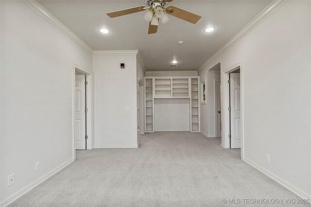 11630 S Fulton Ave, Tulsa, OK 74137 - unfurnished bedroom with ornamental molding, carpet, recessed lighting, baseboards, and ceiling fan