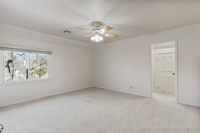 11630 S Fulton Ave, Tulsa, OK 74137 - spare room with crown molding, light carpet, a ceiling fan, and baseboards