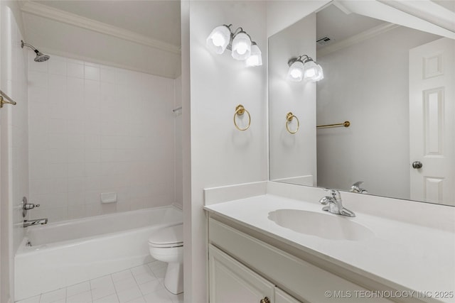 11630 S Fulton Ave, Tulsa, OK 74137 - full bathroom with crown molding, tile patterned flooring, vanity, toilet, and  shower combination