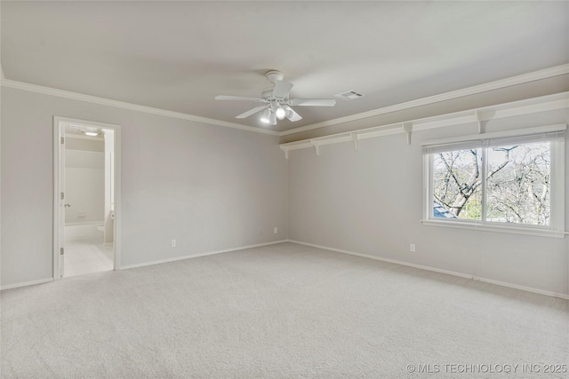 11630 S Fulton Ave, Tulsa, OK 74137 - spare room with crown molding, a ceiling fan, baseboards, and light colored carpet