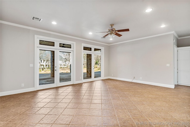 11630 S Fulton Ave, Tulsa, OK 74137 - spare room with recessed lighting, crown molding, a ceiling fan, and baseboards