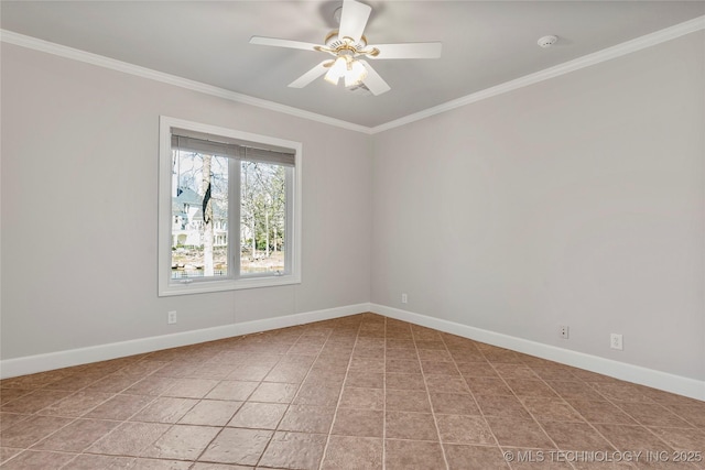 11630 S Fulton Ave, Tulsa, OK 74137 - spare room featuring a smoke detector, ceiling fan, ornamental molding, and baseboards