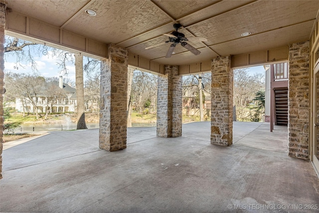 11630 S Fulton Ave, Tulsa, OK 74137 - view of patio with ceiling fan and stairway