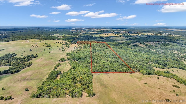 birds eye view of property featuring a forest view