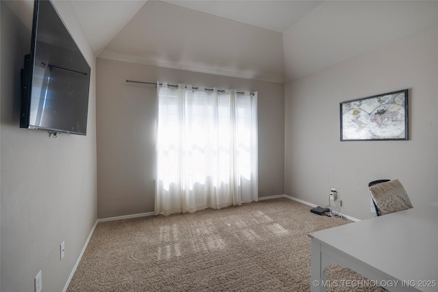 11923 E 105th Ct N, Owasso, OK 74055 - unfurnished office with baseboards, vaulted ceiling, and carpet