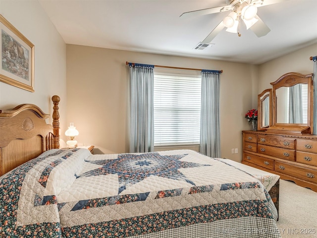 bedroom featuring ceiling fan and visible vents