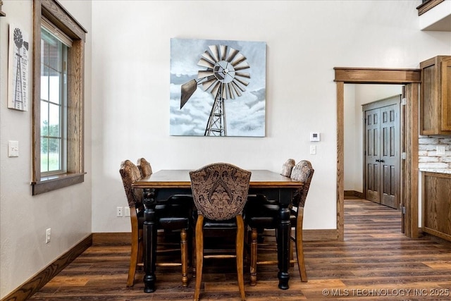 dining room featuring baseboards and dark wood-type flooring