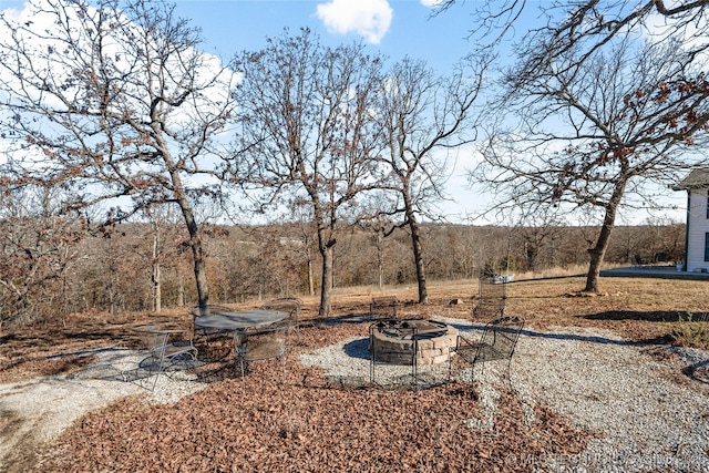 view of yard featuring an outdoor fire pit