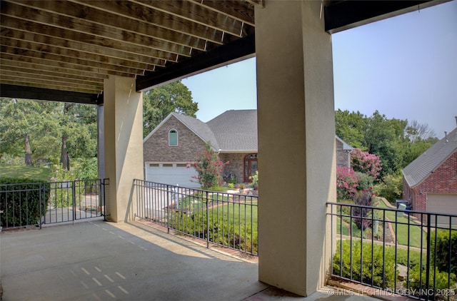 view of patio with an attached garage