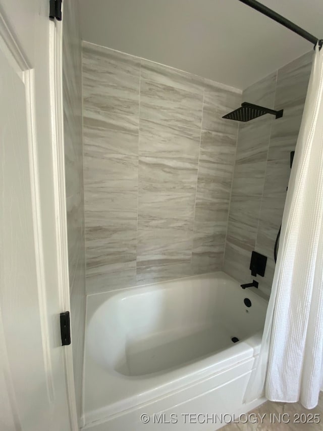 full bathroom with shower / bathtub combination with curtain