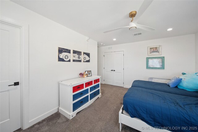 2808 E 37th Pl, Tulsa, OK 74105 - carpeted bedroom with recessed lighting, ceiling fan, and a closet